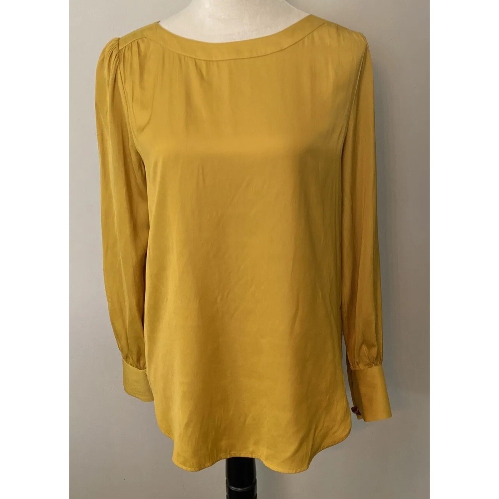 loft blouse Women's Small LS  Goldenrod Yellow with Gold Button Details, Career